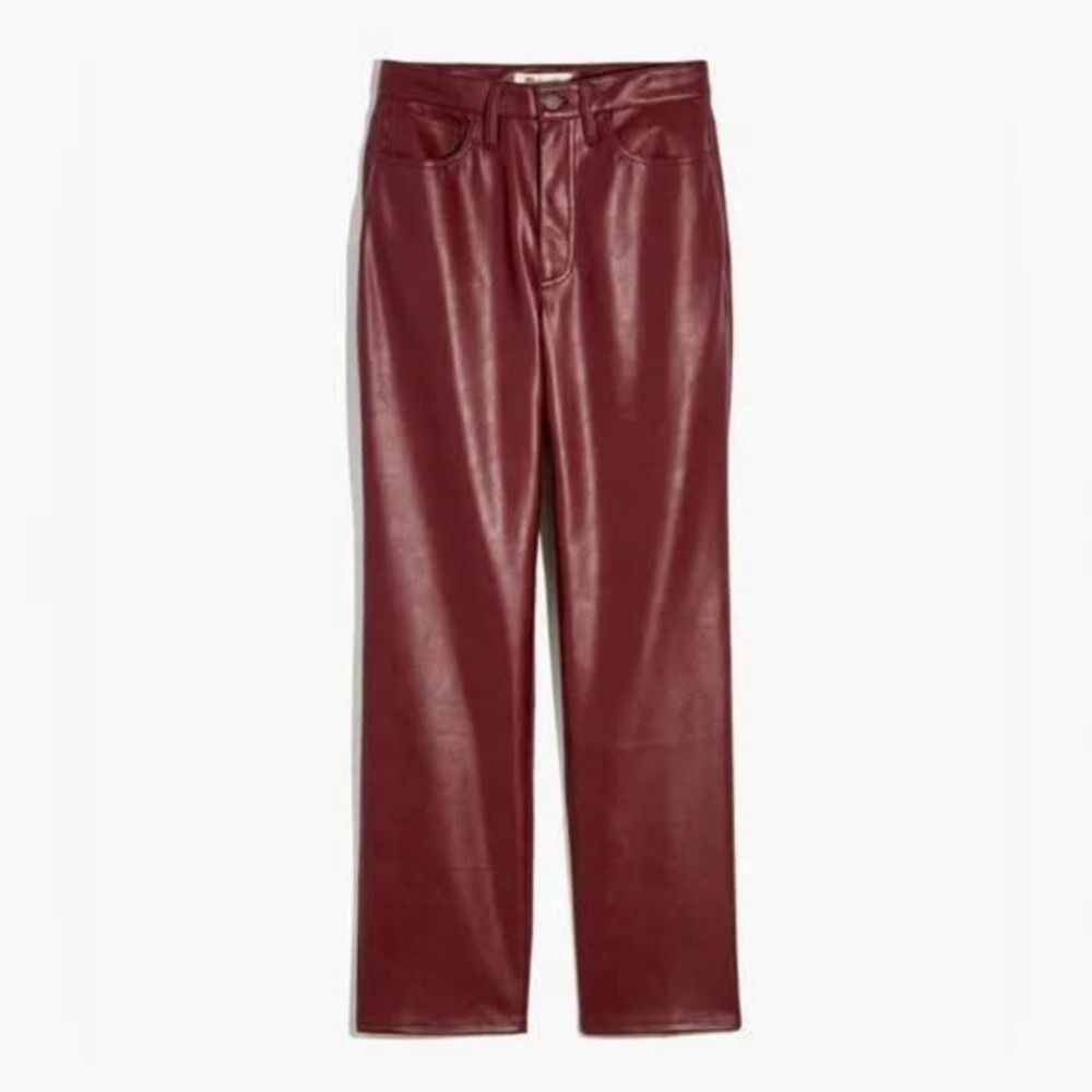 Madewell The‎ Perfect Vintage Straight Jean Faux Leather Burgundy Size 27T Tall